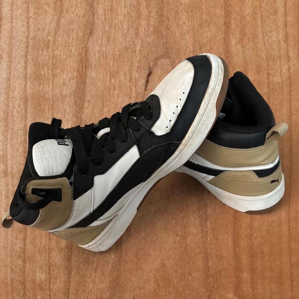 Puma Men's Rebound Joy High Top Sneakers White Black Beige 374765-32 Size 8 - Picture 4 of 8